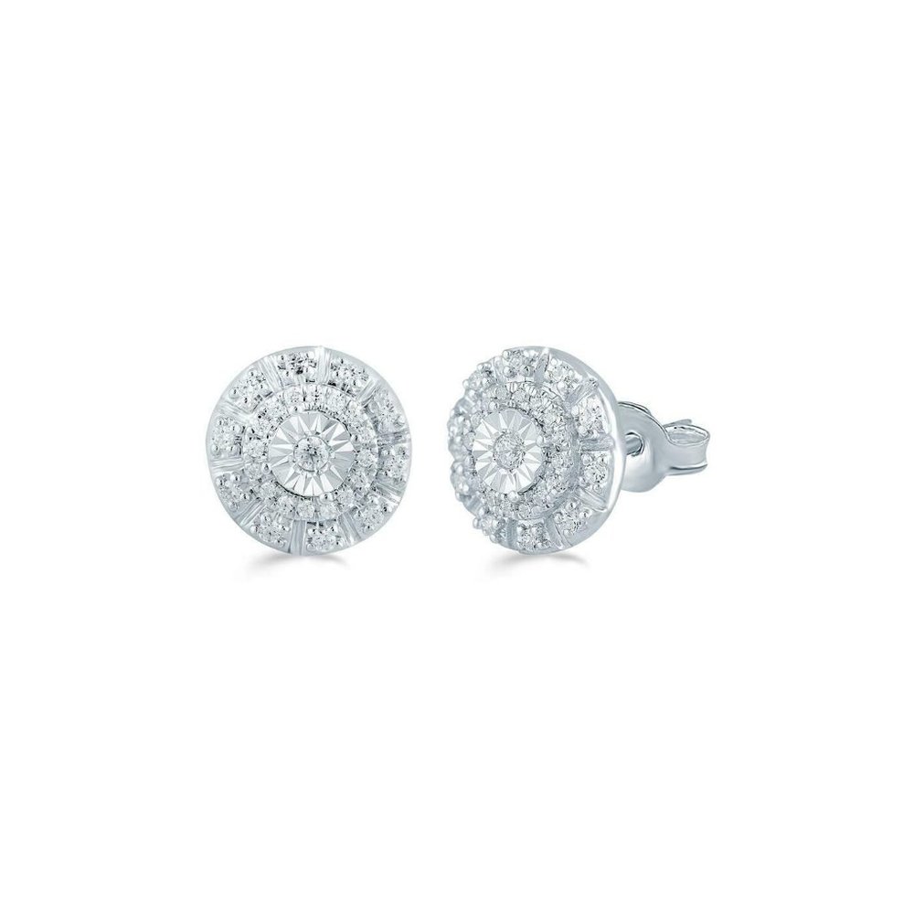 1/4Ct Diamond Round Cluster Stud Earrings 925 SS
